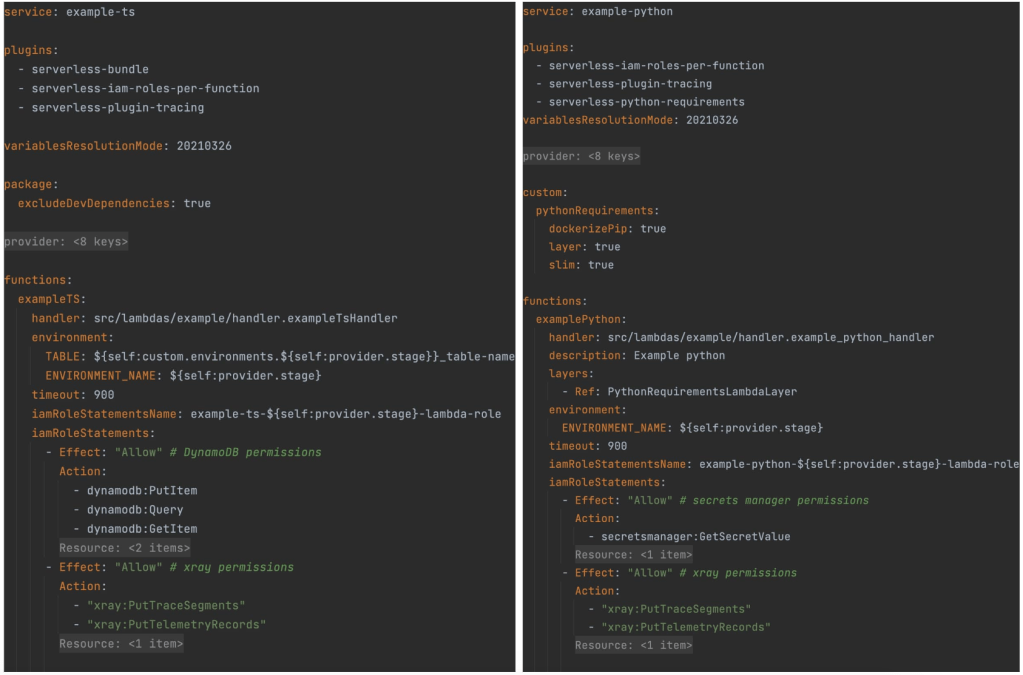 serverless.yml for TypeScript and Python